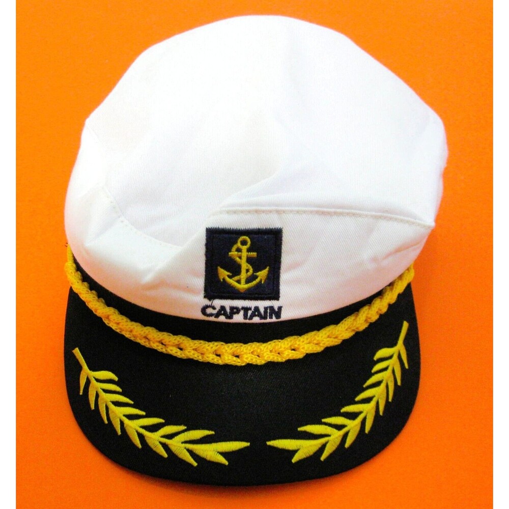 CAPTAIN'S Hat Men's White Skipper Cap (Adult Snapback) Nautical Sailing Anchor